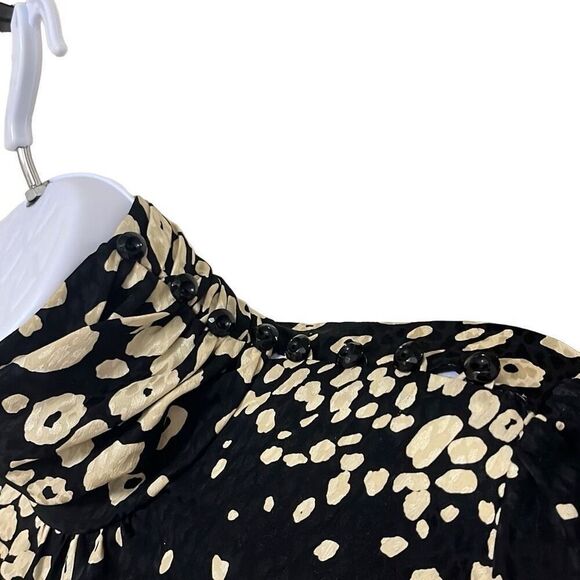 Tuleh Black Gold Animal Leopard Print 100% Silk High Neck Blouson Midi Dress XS - Picture 4 of 12